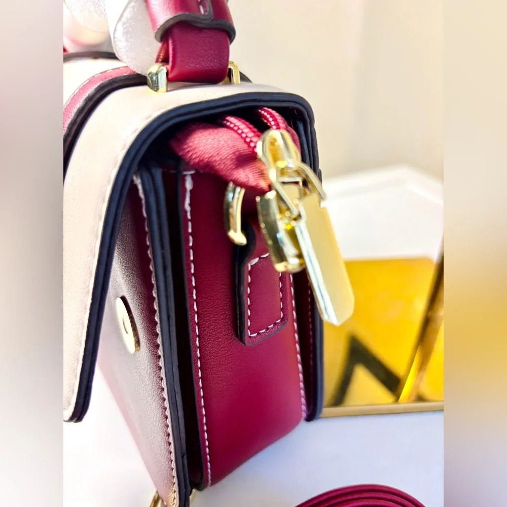 Chic Two-Tone Mini Satchel - Top Handle & Crossbody - Picture 12 of 16